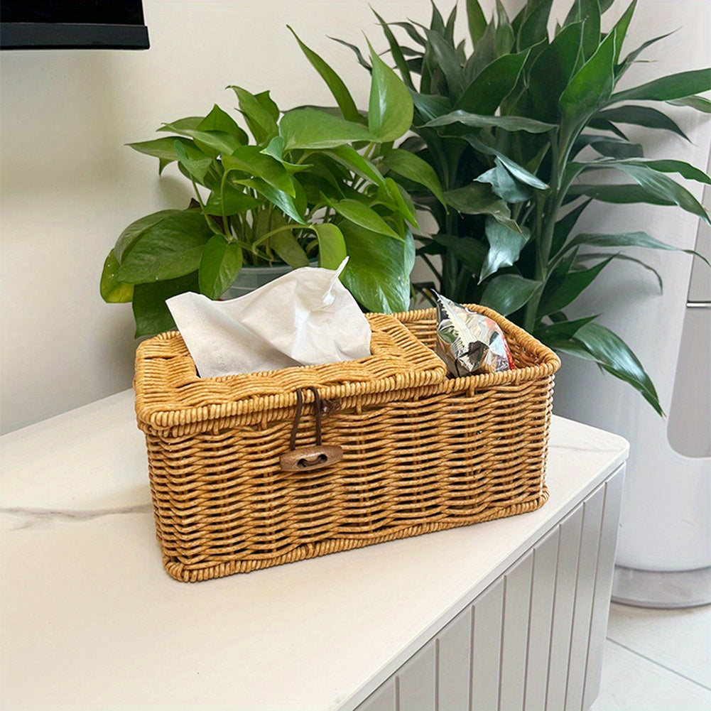 Handwoven Rattan Tissue Box Holder - Rustic Animal-Shaped Design with Brushed Finish, Natural Wicker Material for Bathroom & Kitchen Decor, Decorative Holder | Rustic Decor | Woven Rattan, Bathroom Decor And Accessories