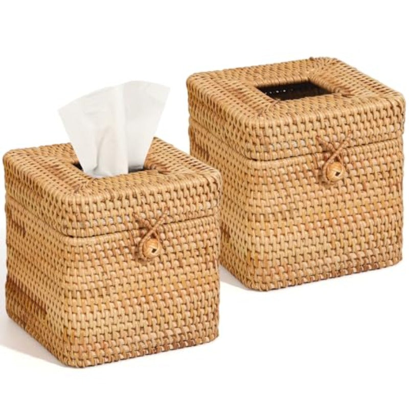 2pcs Tissue Box Cover 5. 7 x 5. 7 x 5. 7 Square Tissue Box Cover Decorative Woven Facial Tissue Holder with Hinged Top Lid for Home Offi Desk Living Room Dec, Tissue Box with Storage, Tissue Box Holder Vintage, Tissue Box Holder, Home Decor Accessory,