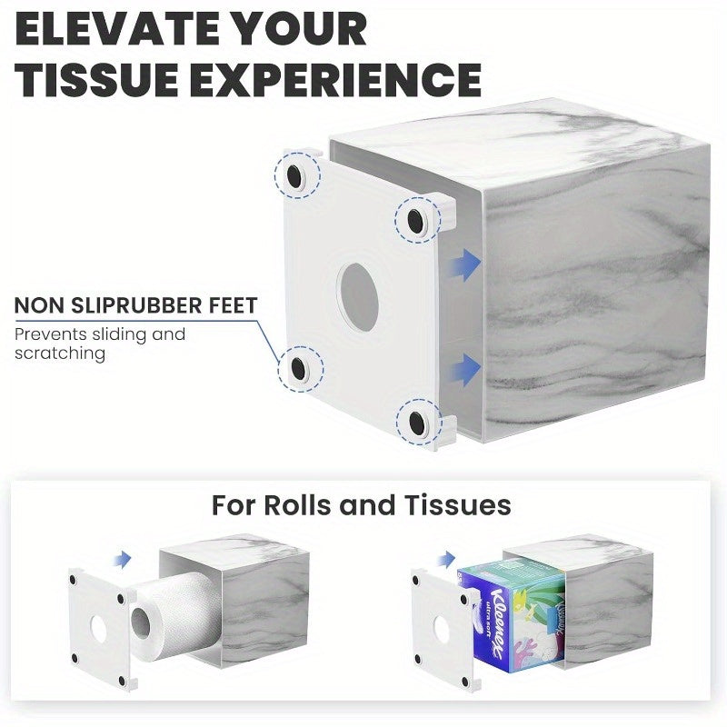 Modern Marble-Design Acrylic Tissue Box Cover - Square Facial Paper Holder for Bathroom Vanity, Bedroom, Dresser, Nightstand, Desk, or Office - Durable & Stylish Countertop Accessory, Bathroom Decor And Accessories, Countertop Organizer, Sleek Design,