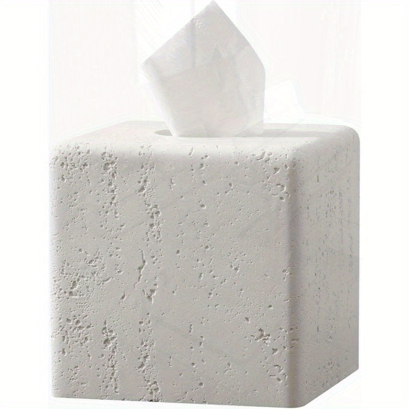 Decorative Square Resin Tissue Box Cover - Glass, Tree-Free, Ideal for Bathroom, Bedroom, Living Room, Office Decor - Cream Finish, Paper Towel Holder, Decorative Travertine Paper Dispenser, Bathroom Decor