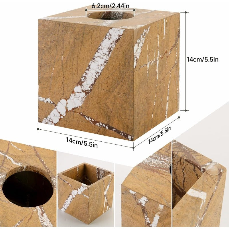 Natural Marble Tissue Box Holder - Elegant Marble Bathroom Organizer Dispenser with Open-Top Lid, Marble Countertop Decor in Brown/Beige/White/Gray/Black/, for Living Room, Kitchen, Bedroom, Bathroom - NS034, Home Organization, Vanity Decoration, Tissue