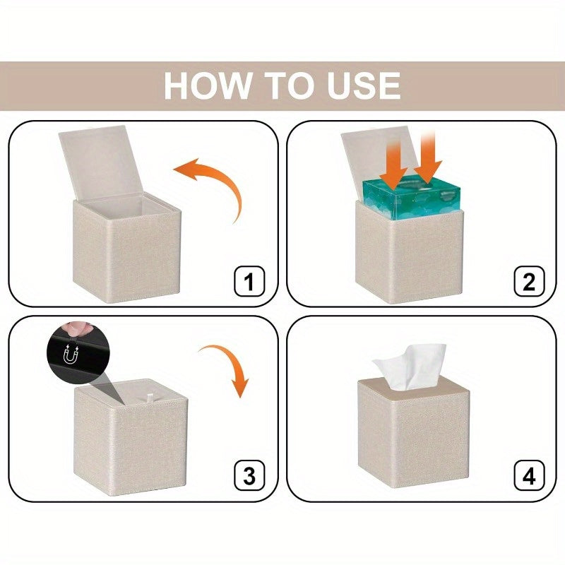 2-Pack Square Tissue Box Cover with Magnetic Closure - Beige/, High Quality Bathroom & Living Room Decor, Fits Standard Tissues, for Home, Office, or Gift, Home Decor Accessory, Elegant Home Accessory, Refined Texture, Functional Decor Item, Interior