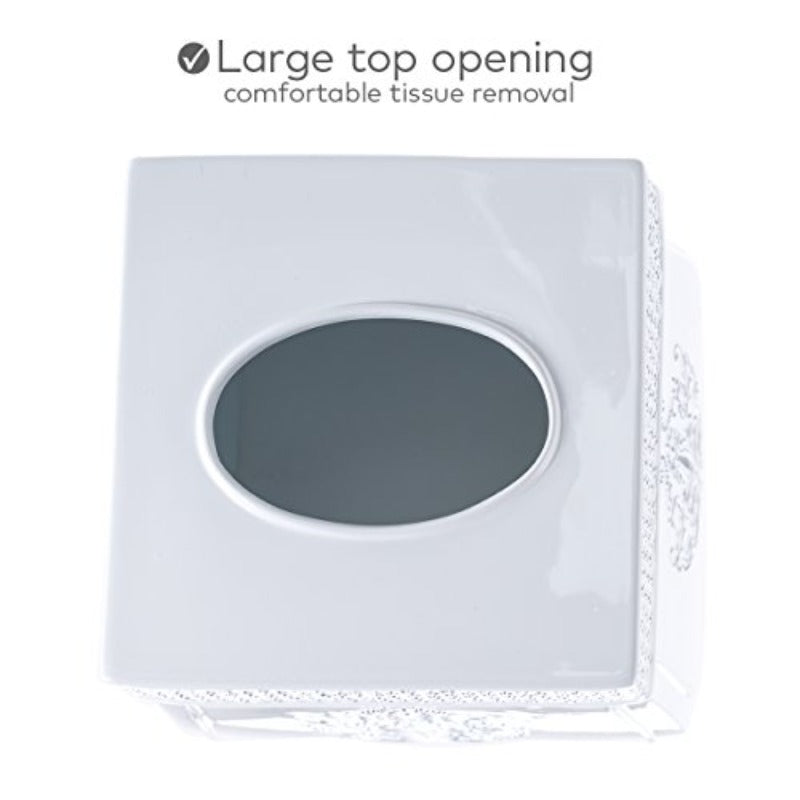 Vintage French Country Tissue Box Cover - Elegant Bathroom Decor with Sliding Bottom, Compatible with Standard Tissues, for Bathroom, Living Room, Office - Timeless Home Decoration Organizer, Tissue Box Holder, Facial Tissue Holder