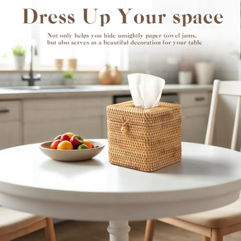2pcs Tissue Box Cover 5. 7 x 5. 7 x 5. 7 Square Tissue Box Cover Decorative Woven Facial Tissue Holder with Hinged Top Lid for Home Offi Desk Living Room Dec, Tissue Box with Storage, Tissue Box Holder Vintage, Tissue Box Holder, Home Decor Accessory,