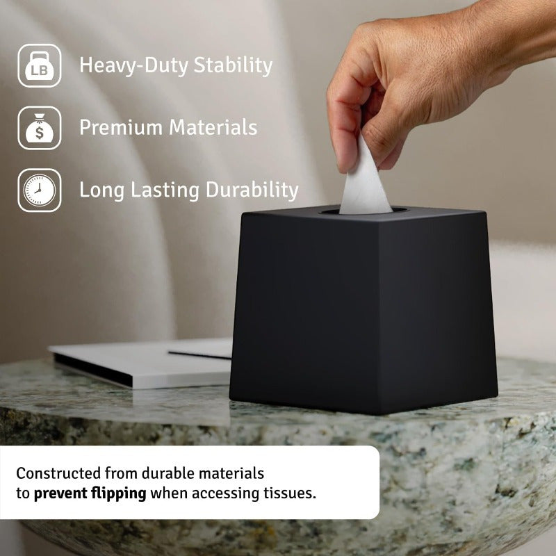 2-Pack Black Tissue Box Covers - Modern Minimalist Square Dispenser, Decorative Facial Tissue Holder for Living Room, Office, Bathroom, Kitchen - Compatible with Standard Tissues, Space-Saving Organizer (5, 5x5, 5x5, 6in) - Ideal for Home, Desk, or