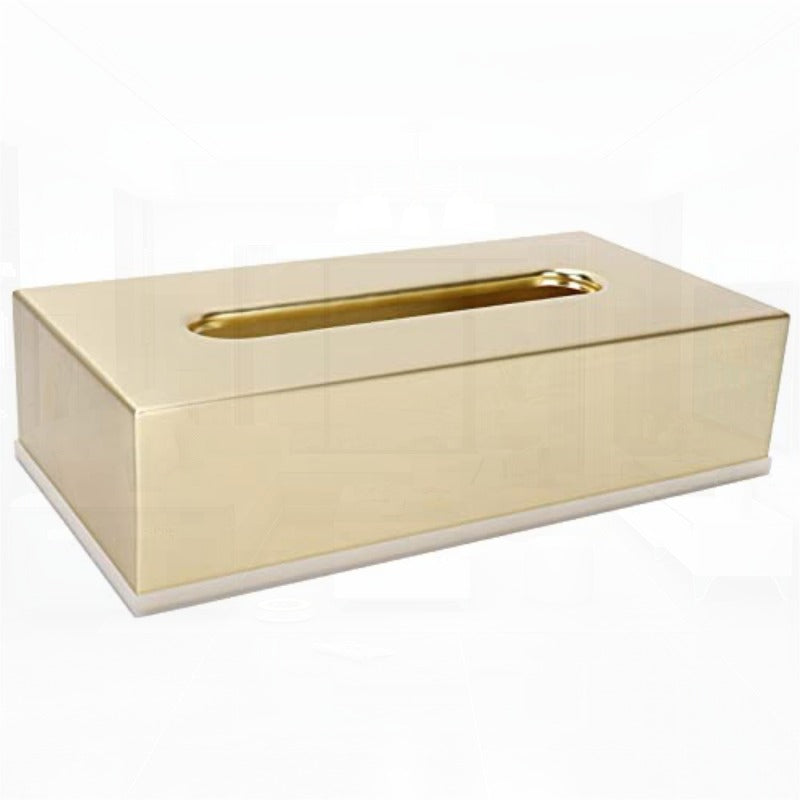 Golden Stainless Steel Tissue Box - Decorative Metal Tissue Holder & Dispenser with Modern Rectangular Design, Rounded Corners & Smooth Edges, Durable Rust-Resistant Construction for Bathroom, Bedroom, Living Room - Elegant Napkin Dispenser for Home