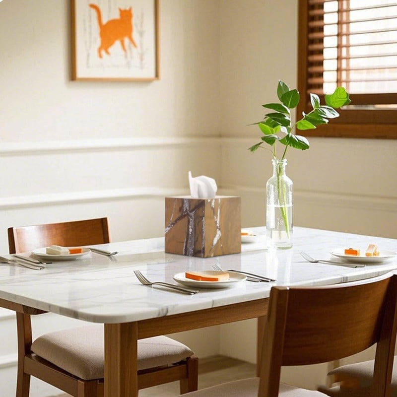 Natural Marble Tissue Box Holder - Elegant Marble Bathroom Organizer Dispenser with Open-Top Lid, Marble Countertop Decor in Brown/Beige/White/Gray/Black/, for Living Room, Kitchen, Bedroom, Bathroom - NS034, Home Organization, Vanity Decoration, Tissue