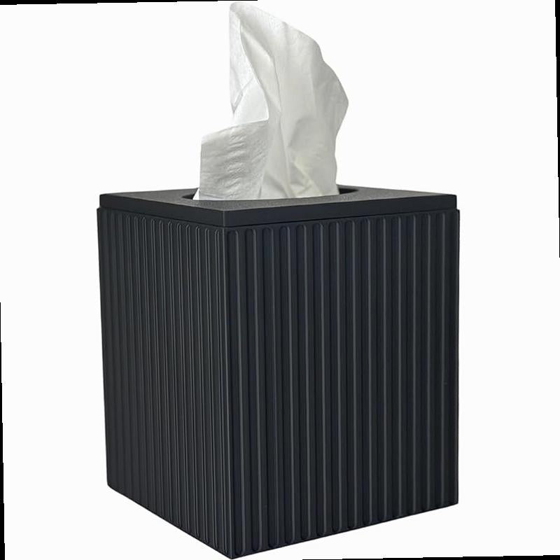 Tissue Box Cover Square Facial Tissue Holder Storage for Bathroom Vanity Countertops Dressers Night Stand Parlors and Offices Fluted 1 Black