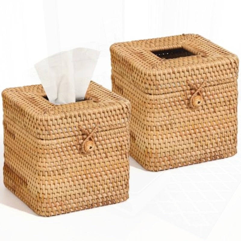 2pcs Tissue Box Cover 5. 7 x 5. 7 x 5. 7 Square Tissue Box Cover Decorative Woven Facial Tissue Holder with Hinged Top Lid for Home Offi Desk Living Room Dec, Tissue Box with Storage, Tissue Box Holder Vintage, Tissue Box Holder, Home Decor Accessory,