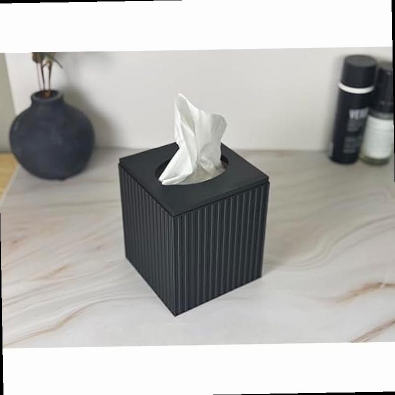Tissue Box Cover Square Facial Tissue Holder Storage for Bathroom Vanity Countertops Dressers Night Stand Parlors and Offices Fluted 1 Black