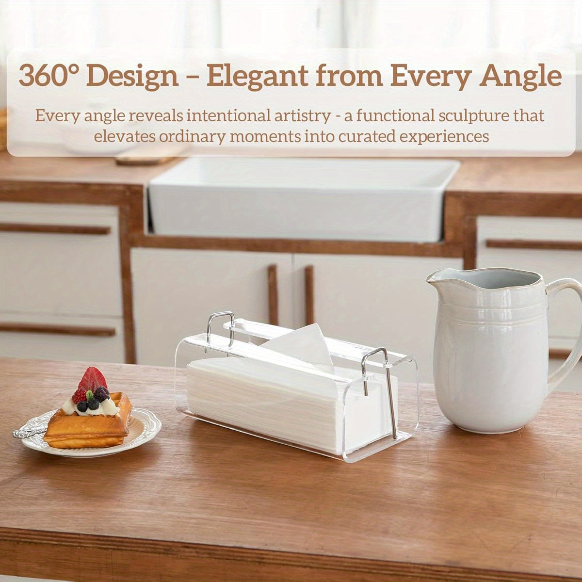 Acrylic Tissue Box Holder Rectangle Acrylic Tissue Holder with 2025 Curved Design Silvery/ Brass Accents 9. 5" x4. 75" Crystal- Clear Tissue Box Dispenser for Bathroom, Kitchen, Office ( Silvery Accents)