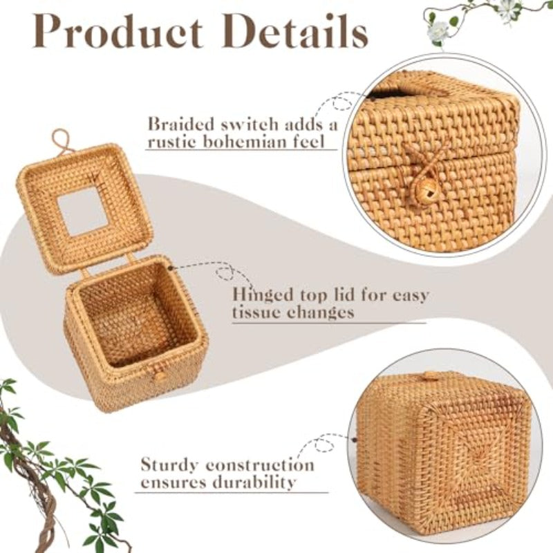 2pcs Tissue Box Cover 5. 7 x 5. 7 x 5. 7 Square Tissue Box Cover Decorative Woven Facial Tissue Holder with Hinged Top Lid for Home Offi Desk Living Room Dec, Tissue Box with Storage, Tissue Box Holder Vintage, Tissue Box Holder, Home Decor Accessory,