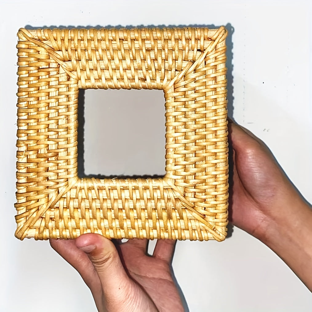 Handmade Square Rattan Tissue Box - Japanese-Style Woven Desktop Organizer, Suitable for Bathroom, Bedroom & Office Decor, Bathroom Organizer, Bedroom Accessory, Rustic Decor, Natural Aesthetic, Artisanal Craftsmanship, Durable Construction, Decorative