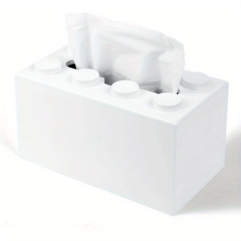 Cute Building Blocks-Themed Tissue Box Cover - Rectangular, Wooden Napkin Holder with 6 Compartments - Ideal for Home Decor in Living Room, Kitchen, Office - White, Napkin Holder for Table, Kitchen Accessory|Playful Design|Wooden Construction, Napkin