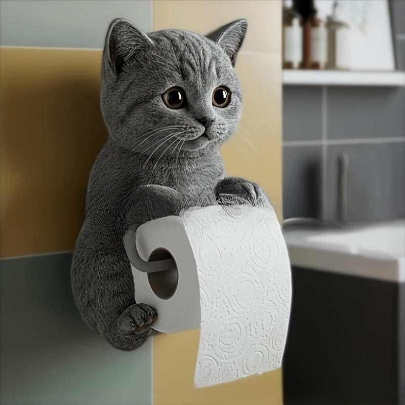 1pc Cute Cat Tissue Box with Tabby Cat Design - Self-Adhesive Toilet Paper Holder & Storage Box, No Tools Needed, Strong Adhesive for Bathroom, Kitchen, Living Room - Space-Saving Modern Home Decor with Gray, Orange, Black & White Tabby Cats - Perfect