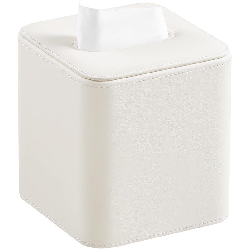 Modern Square Tissue Box Holder with Magnetic Closure - Beige PU Leather Tissue Case, Rounded Edges & Smooth Surface, Secure Magnetic Lid for Bathroom, Living Room, Office - Decorative & Functional Storage Organizer, Durable Tissue Dispenser (Compatible