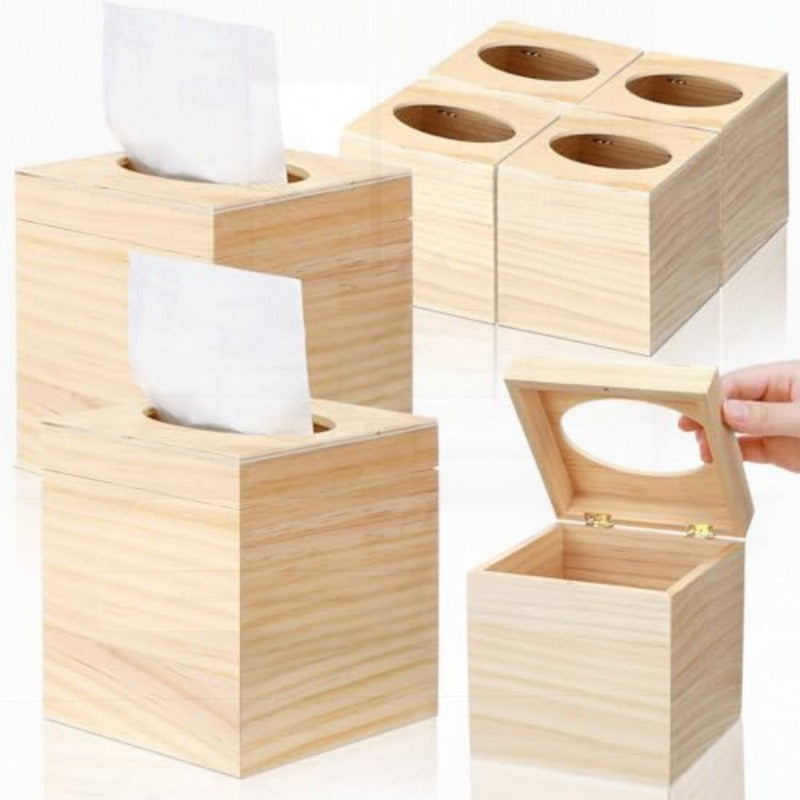 Set of 6 Unfinished Wooden Tissue Box Covers for DIY Projects, Featuring a Square Design with a Flip-Top Opening, Perfect for Arts And Crafts As Well As Home And Bathroom Decoration