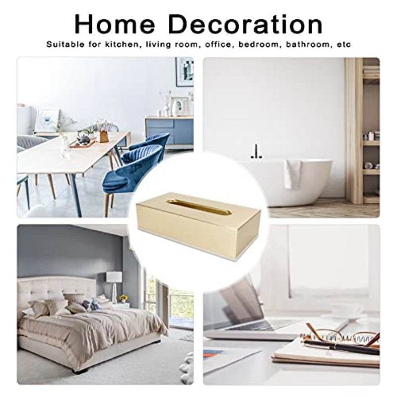 Golden Stainless Steel Tissue Box - Decorative Metal Tissue Holder & Dispenser with Modern Rectangular Design, Rounded Corners & Smooth Edges, Durable Rust-Resistant Construction for Bathroom, Bedroom, Living Room - Elegant Napkin Dispenser for Home