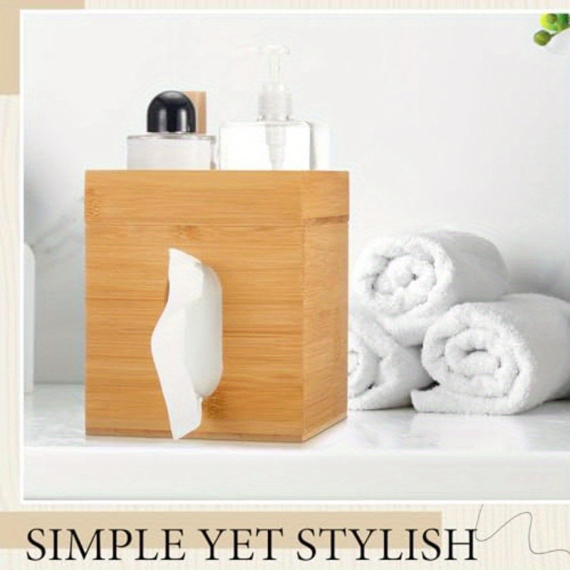 Decorative Bamboo Tissue Box Cover with a Storage Tray, Measuring 6 X 6 X 7, 4 Inches, This Square Tissue Holder Is Perfect for Organizing Facial Tissues in The Bathroom, Office, Or Bedroom