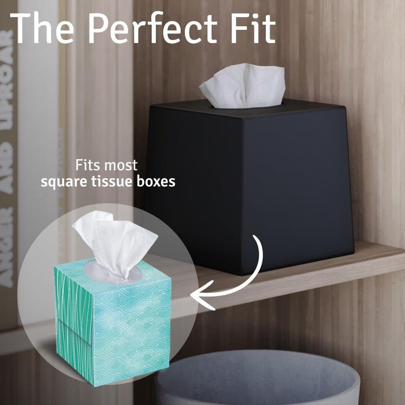 2-Pack Black Tissue Box Covers - Modern Minimalist Square Dispenser, Decorative Facial Tissue Holder for Living Room, Office, Bathroom, Kitchen - Compatible with Standard Tissues, Space-Saving Organizer (5, 5x5, 5x5, 6in) - Ideal for Home, Desk, or