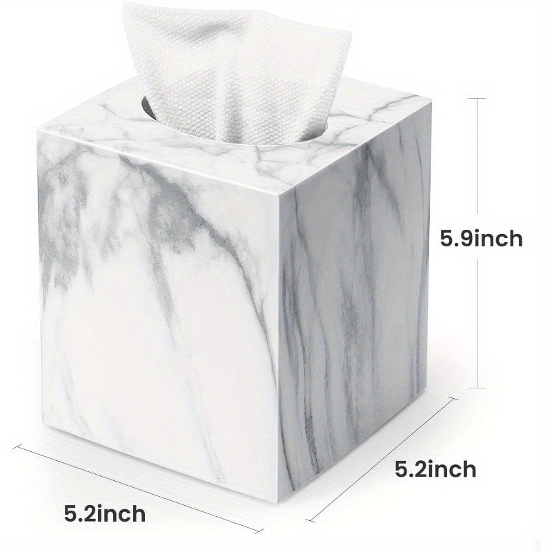 Modern Marble-Design Acrylic Tissue Box Cover - Square Facial Paper Holder for Bathroom Vanity, Bedroom, Dresser, Nightstand, Desk, or Office - Durable & Stylish Countertop Accessory, Bathroom Decor And Accessories, Countertop Organizer, Sleek Design,