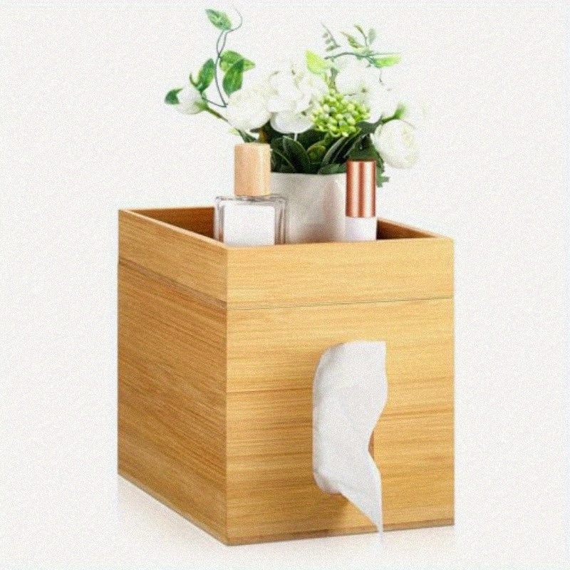 Decorative Bamboo Tissue Box Cover with a Storage Tray, Measuring 6 X 6 X 7, 4 Inches, This Square Tissue Holder Is Perfect for Organizing Facial Tissues in The Bathroom, Office, Or Bedroom