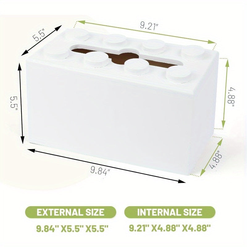 Cute Building Blocks-Themed Tissue Box Cover - Rectangular, Wooden Napkin Holder with 6 Compartments - Ideal for Home Decor in Living Room, Kitchen, Office - White, Napkin Holder for Table, Kitchen Accessory|Playful Design|Wooden Construction, Napkin