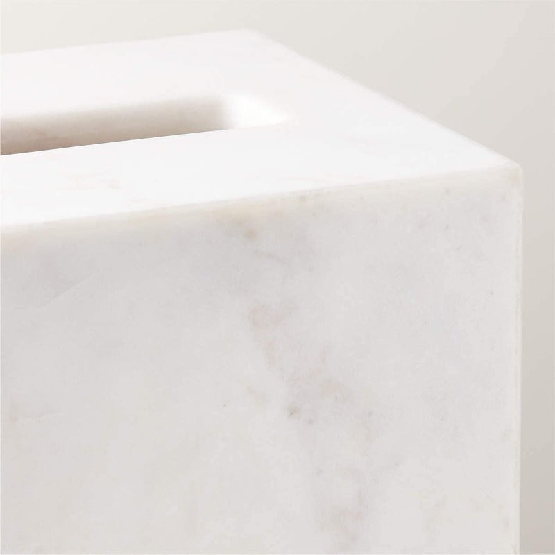 1pc Extra Large Tissue Box Holder with Marble Top - Heavy-Duty Natural Marble Construction, Removable Lid & Acrylic Base - Modern Bathroom, Living Room, Office Decor - Luxury Napkin Dispenser for Marble Countertops - Easy-Clean Surface (5.6” Wide Square