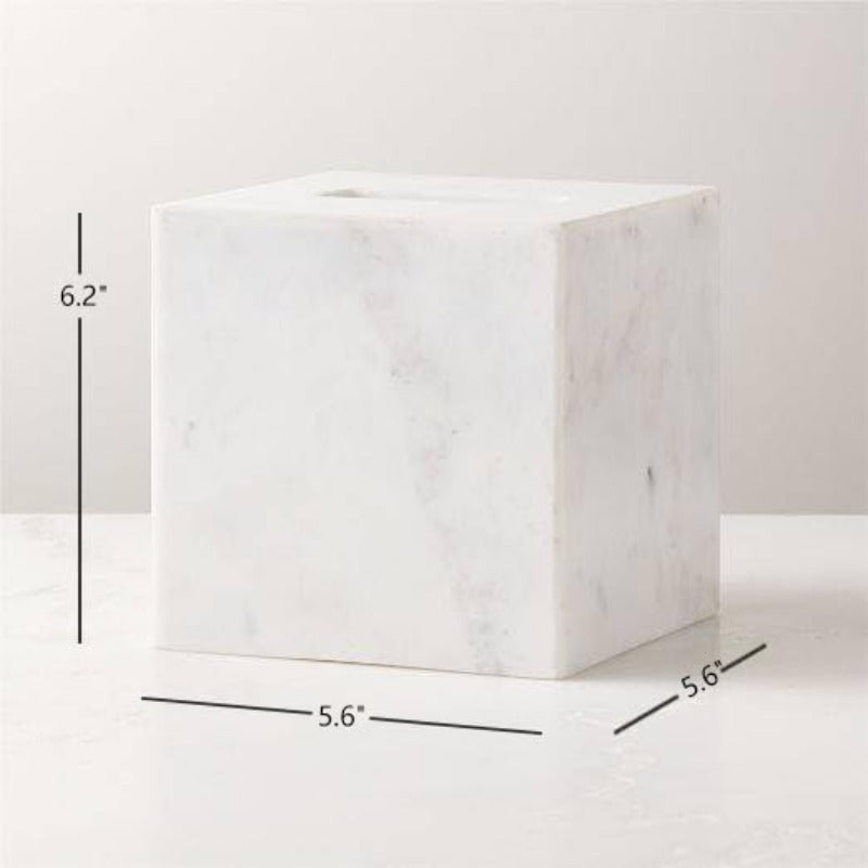 1pc Extra Large Tissue Box Holder with Marble Top - Heavy-Duty Natural Marble Construction, Removable Lid & Acrylic Base - Modern Bathroom, Living Room, Office Decor - Luxury Napkin Dispenser for Marble Countertops - Easy-Clean Surface (5.6” Wide Square