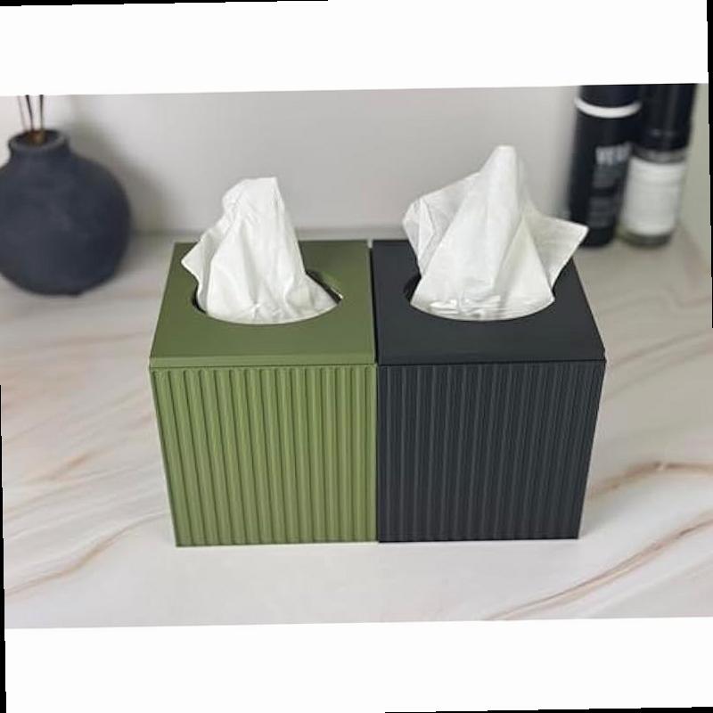 Tissue Box Cover Square Facial Tissue Holder Storage for Bathroom Vanity Countertops Dressers Night Stand Parlors and Offices Fluted 1 Black