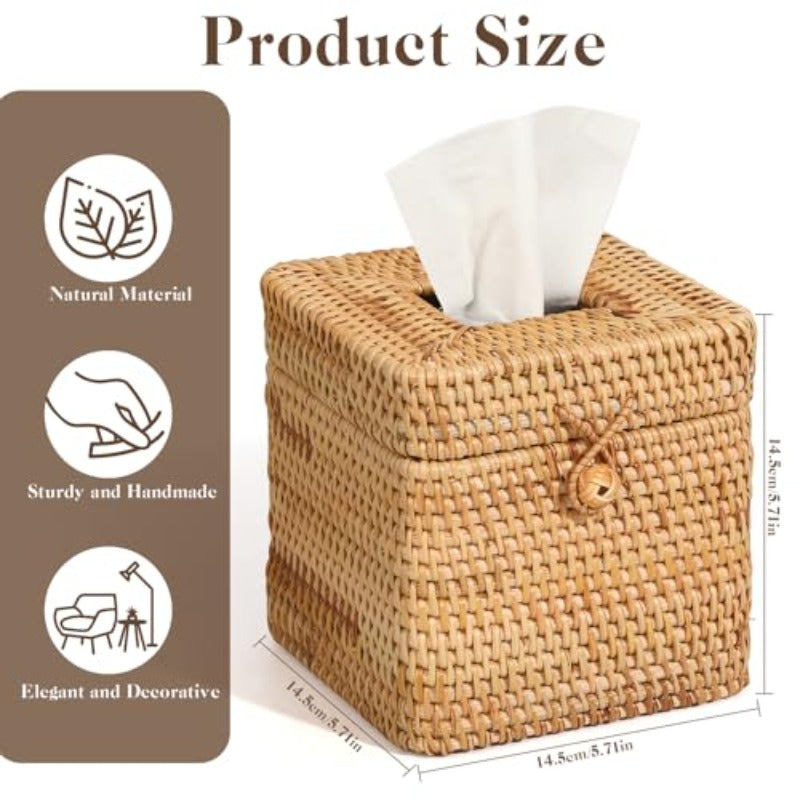 2pcs Tissue Box Cover 5. 7 x 5. 7 x 5. 7 Square Tissue Box Cover Decorative Woven Facial Tissue Holder with Hinged Top Lid for Home Offi Desk Living Room Dec, Tissue Box with Storage, Tissue Box Holder Vintage, Tissue Box Holder, Home Decor Accessory,