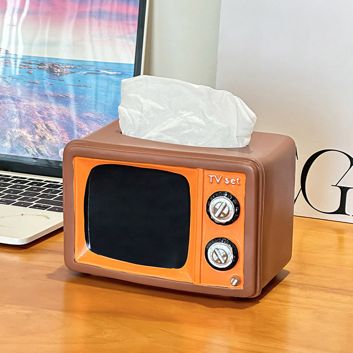 Vintage TV-Shaped Tissue Box with Clear Top Lid & Black Retro Design - Functional Resin Tissue Holder for Living Room, Coffee Table Decor, Bathroom - Nostalgic Home Accessory & Conversation Starter, Durable Storage Organizer for Tissues, Tissue Box