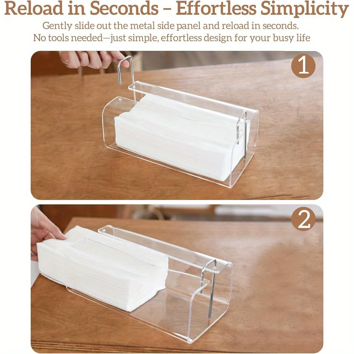 Acrylic Tissue Box Holder Rectangle Acrylic Tissue Holder with 2025 Curved Design Silvery/ Brass Accents 9. 5" x4. 75" Crystal- Clear Tissue Box Dispenser for Bathroom, Kitchen, Office ( Silvery Accents)