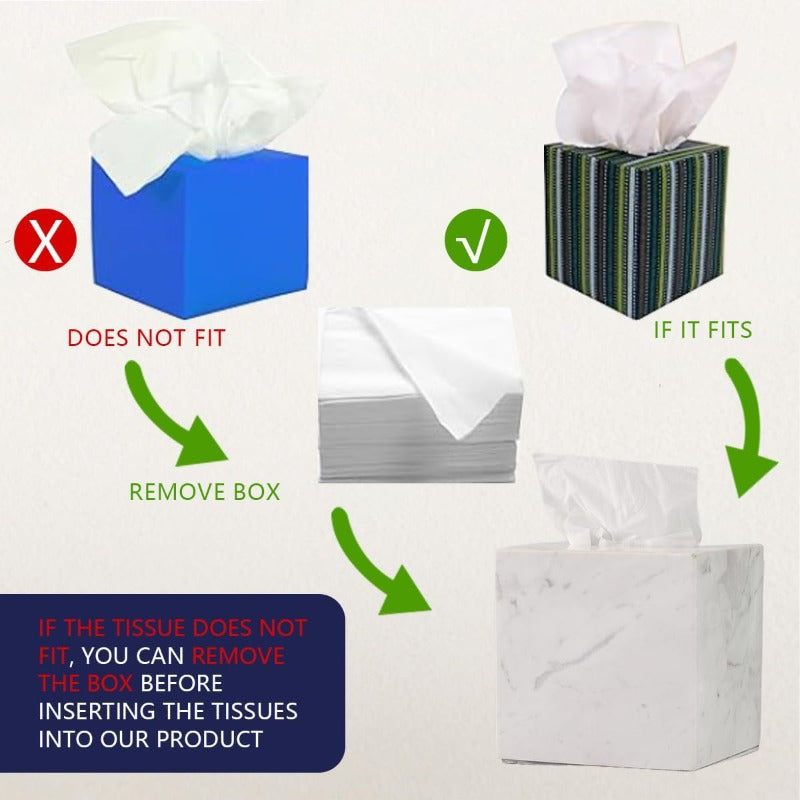 1pc Extra Large Tissue Box Holder with Marble Top - Heavy-Duty Natural Marble Construction, Removable Lid & Acrylic Base - Modern Bathroom, Living Room, Office Decor - Luxury Napkin Dispenser for Marble Countertops - Easy-Clean Surface (5.6” Wide Square