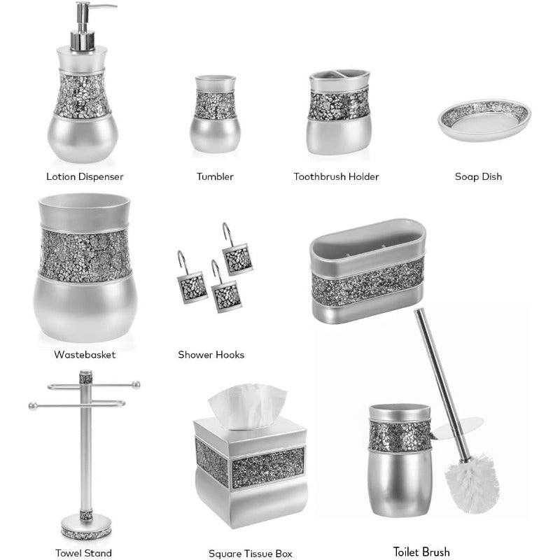 Crackled Glass Silvery Tissue Box Cover Square and Nightstand Organizer for Men Women MultiFunction Mosaic Glass Tissue Box Holder with Makeup Phone Remote Control Holder Organizer for Table, Home Decor Accessory, Tabletop Organizer, Crackled Design,