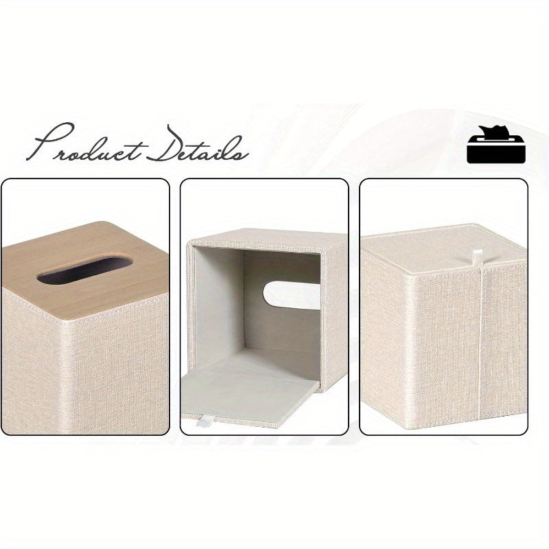 2-Pack Square Tissue Box Cover with Magnetic Closure - Beige/, High Quality Bathroom & Living Room Decor, Fits Standard Tissues, for Home, Office, or Gift, Home Decor Accessory, Elegant Home Accessory, Refined Texture, Functional Decor Item, Interior