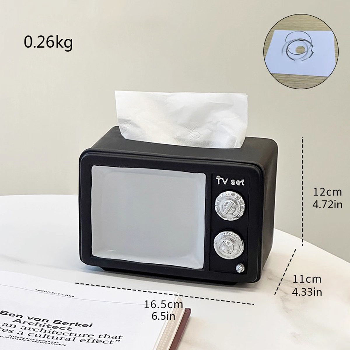 Vintage TV-Shaped Tissue Box with Clear Top Lid & Black Retro Design - Functional Resin Tissue Holder for Living Room, Coffee Table Decor, Bathroom - Nostalgic Home Accessory & Conversation Starter, Durable Storage Organizer for Tissues, Tissue Box