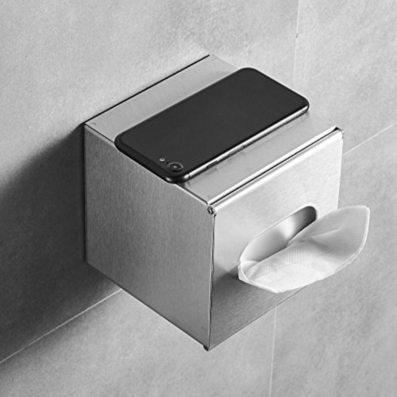 Modern Square Glass Tissue Box Holder with Brushed Nickel Finish - Rustproof Flip-Top Lid, Easy Refill & Multi-Use Design for Bathroom, Bedroom, Office - 5.12" Cube Organizer, Tabletop Wall-Mounted (Hardware Included) - Decorative Storage for Tissues &