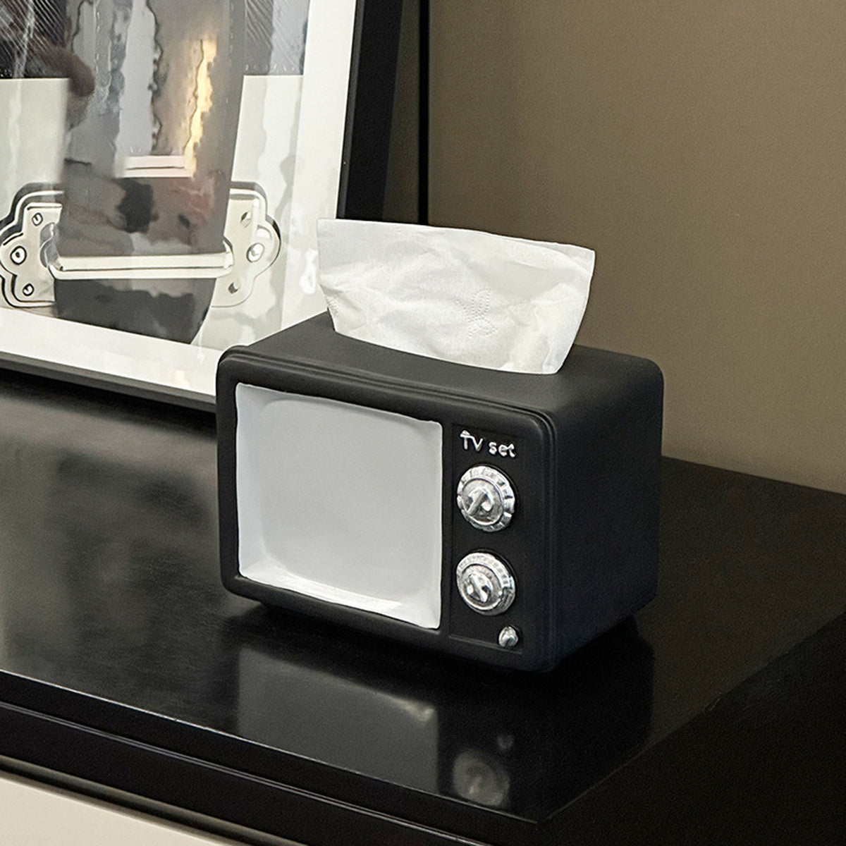 Vintage TV-Shaped Tissue Box with Clear Top Lid & Black Retro Design - Functional Resin Tissue Holder for Living Room, Coffee Table Decor, Bathroom - Nostalgic Home Accessory & Conversation Starter, Durable Storage Organizer for Tissues, Tissue Box