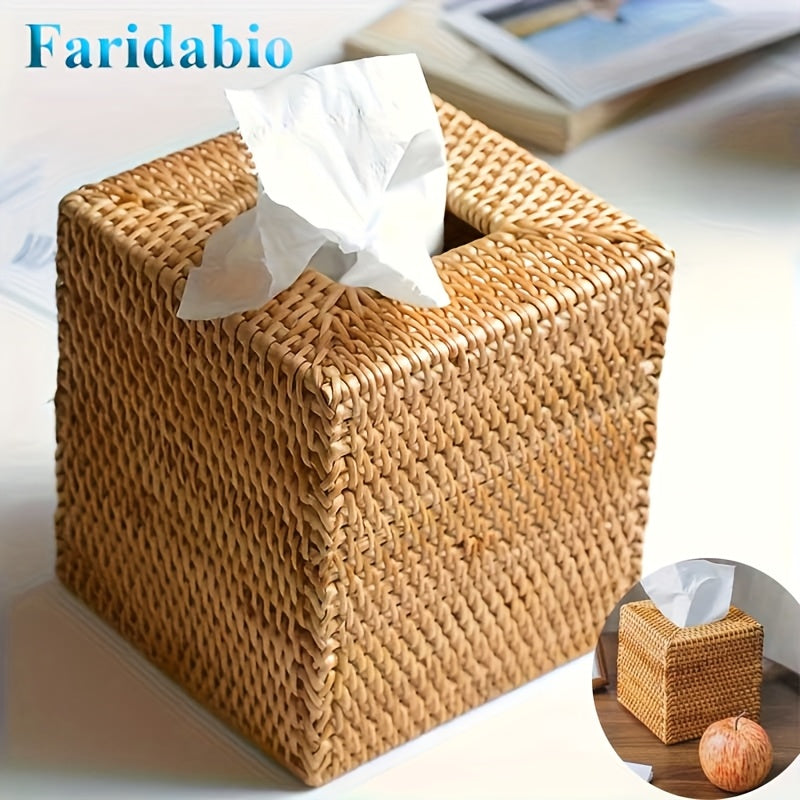 Handmade Square Rattan Tissue Box - Japanese-Style Woven Desktop Organizer, Suitable for Bathroom, Bedroom & Office Decor, Bathroom Organizer, Bedroom Accessory, Rustic Decor, Natural Aesthetic, Artisanal Craftsmanship, Durable Construction, Decorative