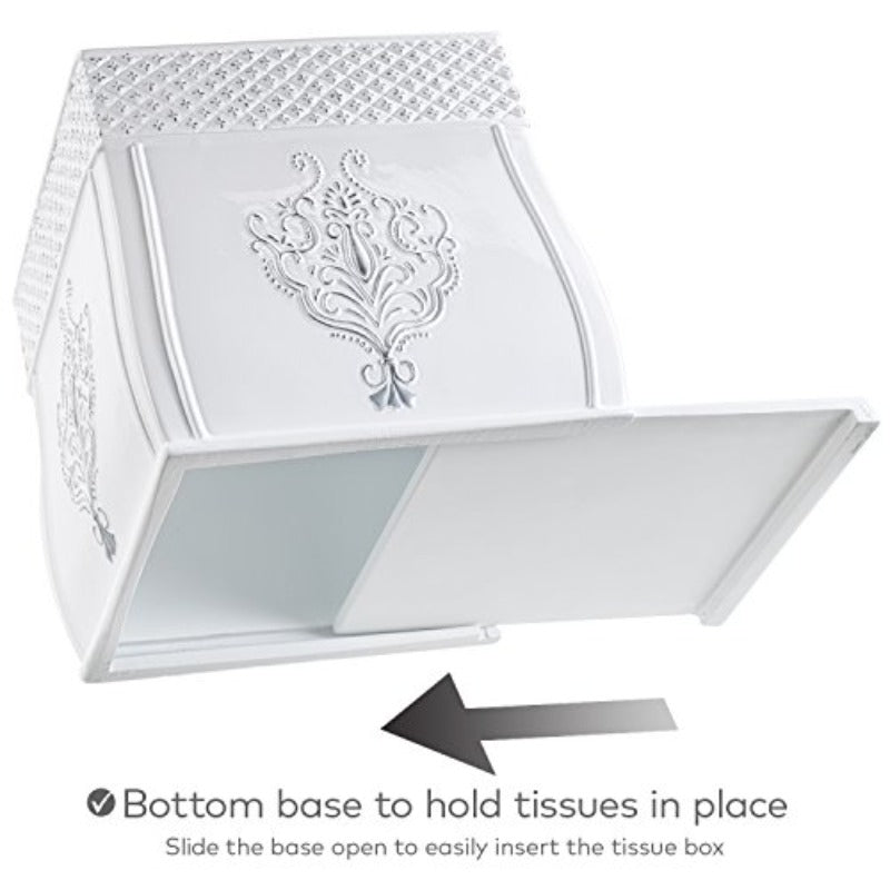 Vintage French Country Tissue Box Cover - Elegant Bathroom Decor with Sliding Bottom, Compatible with Standard Tissues, for Bathroom, Living Room, Office - Timeless Home Decoration Organizer, Tissue Box Holder, Facial Tissue Holder