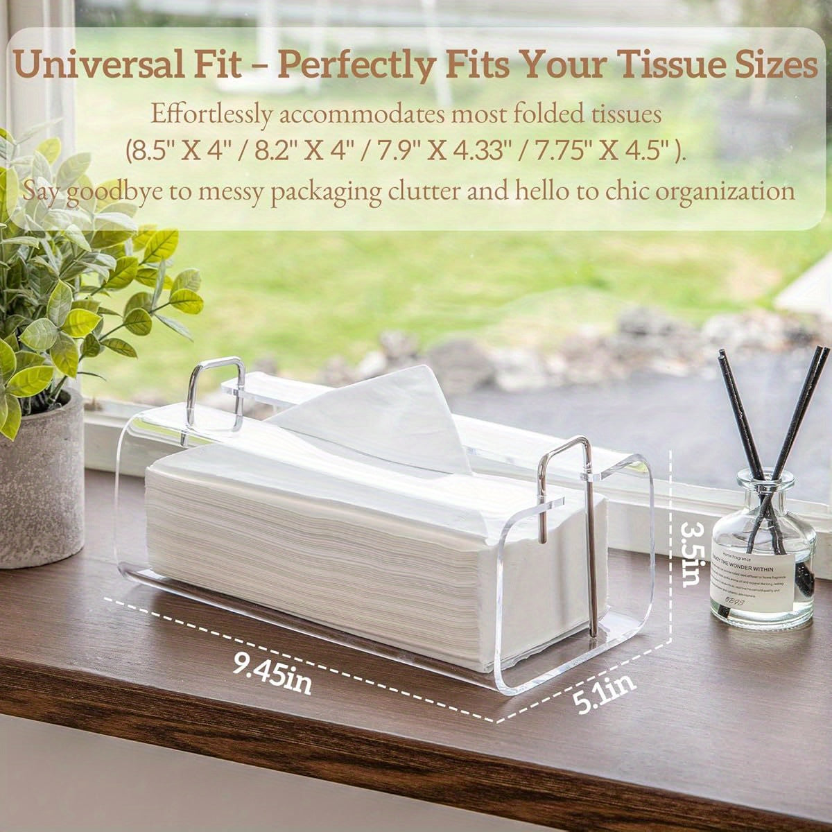 Acrylic Tissue Box Holder Rectangle Acrylic Tissue Holder with 2025 Curved Design Silvery/ Brass Accents 9. 5" x4. 75" Crystal- Clear Tissue Box Dispenser for Bathroom, Kitchen, Office ( Silvery Accents)