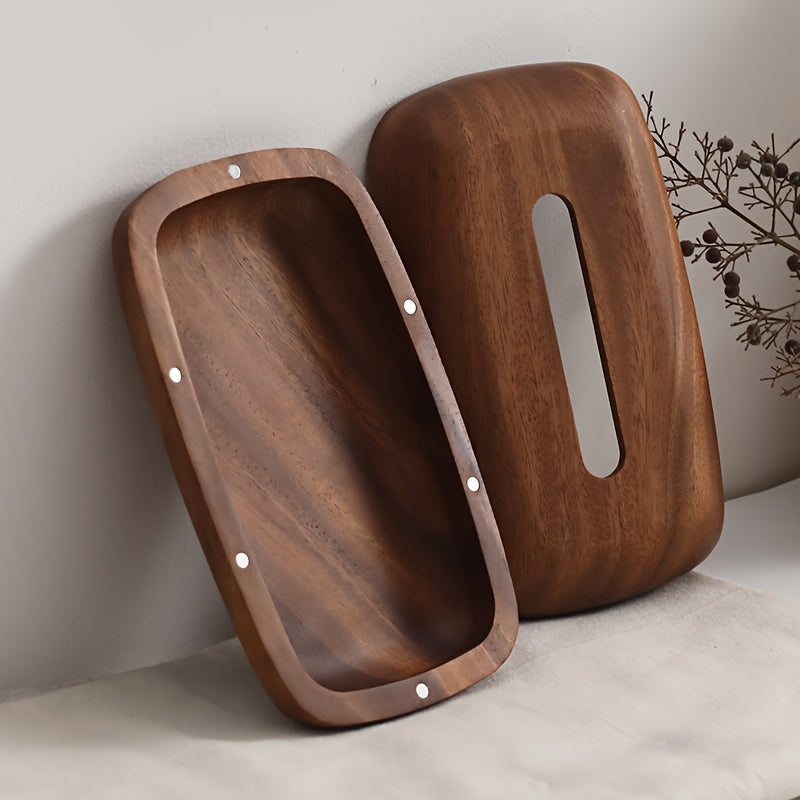 Walnut Tissue Box - Modern and Simple Rectangular Design, Easy to Replace the High - quality Walnut Cover, Polished, Suitable for Decorating Tables, Bathrooms, Offices and Nightstands - Retro - style Storage Box