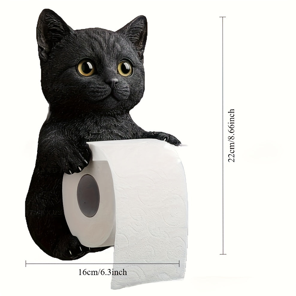 1pc Cute Cat Tissue Box with Tabby Cat Design - Self-Adhesive Toilet Paper Holder & Storage Box, No Tools Needed, Strong Adhesive for Bathroom, Kitchen, Living Room - Space-Saving Modern Home Decor with Gray, Orange, Black & White Tabby Cats - Perfect