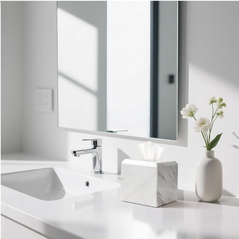 1pc Extra Heavy-Duty Natural Marble Tissue Box Cover & Toilet Paper Holder - Marble-Top Design, -Slip Base, Fits Square Boxes, Marble Texture - Marble Countertop Decor for Bathroom, Living Room, Office - Ideal Gift for Elderly & Low-Dexterity Users - Fits