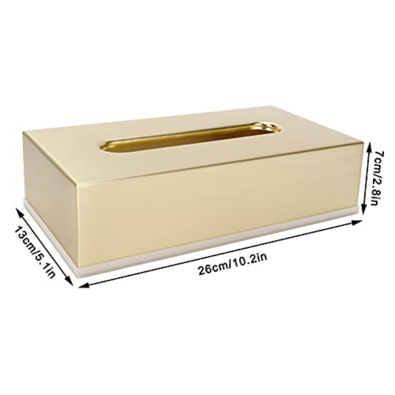 Golden Stainless Steel Tissue Box - Decorative Metal Tissue Holder & Dispenser with Modern Rectangular Design, Rounded Corners & Smooth Edges, Durable Rust-Resistant Construction for Bathroom, Bedroom, Living Room - Elegant Napkin Dispenser for Home
