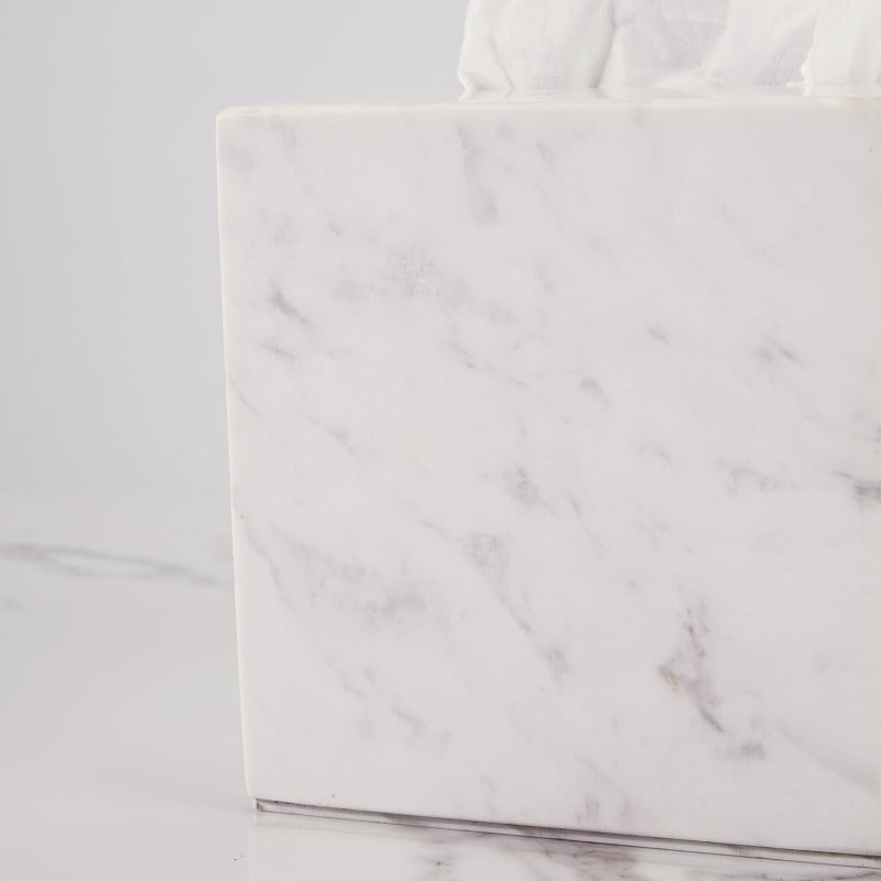 1pc Extra Large Tissue Box Holder with Marble Top - Heavy-Duty Natural Marble Construction, Removable Lid & Acrylic Base - Modern Bathroom, Living Room, Office Decor - Luxury Napkin Dispenser for Marble Countertops - Easy-Clean Surface (5.6” Wide Square
