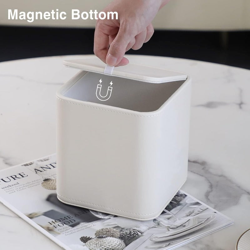 Modern Square Tissue Box Holder with Magnetic Closure - Beige PU Leather Tissue Case, Rounded Edges & Smooth Surface, Secure Magnetic Lid for Bathroom, Living Room, Office - Decorative & Functional Storage Organizer, Durable Tissue Dispenser (Compatible