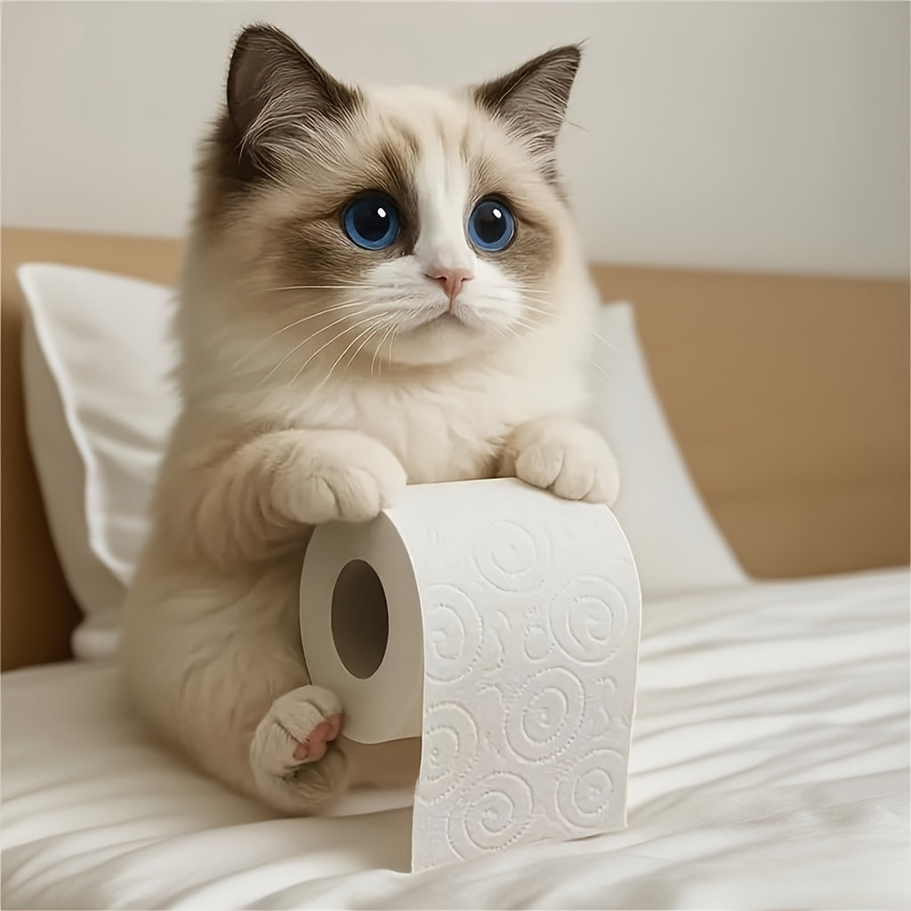 1pc Cute Cat Tissue Box with Tabby Cat Design - Self-Adhesive Toilet Paper Holder & Storage Box, No Tools Needed, Strong Adhesive for Bathroom, Kitchen, Living Room - Space-Saving Modern Home Decor with Gray, Orange, Black & White Tabby Cats - Perfect