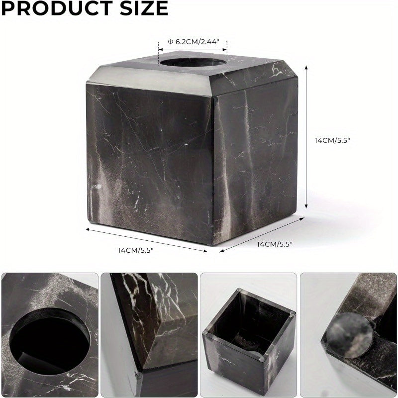 Italy Natural Marble Tissue Box Cover - Heavy-Duty Square Marble Toilet Paper Holder with Black & White Veining, Minimalist Modern Design for Bathroom, Living Room, Bedroom, Kitchen, Office - Durable Elegant Home Decor, Easy-Clean Surface, Decorative